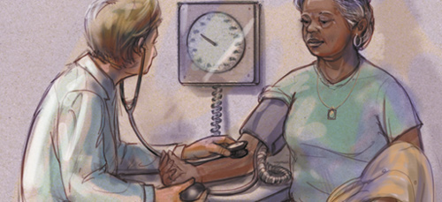 Doctor using sphygmomanometer on patient